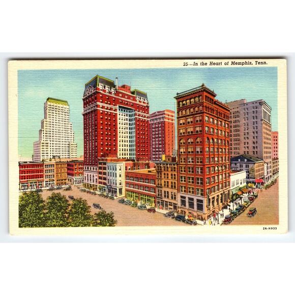 Vintage Linen Postcard In the Heart of Memphis Tennessee Skyline - Picture 1 of 2